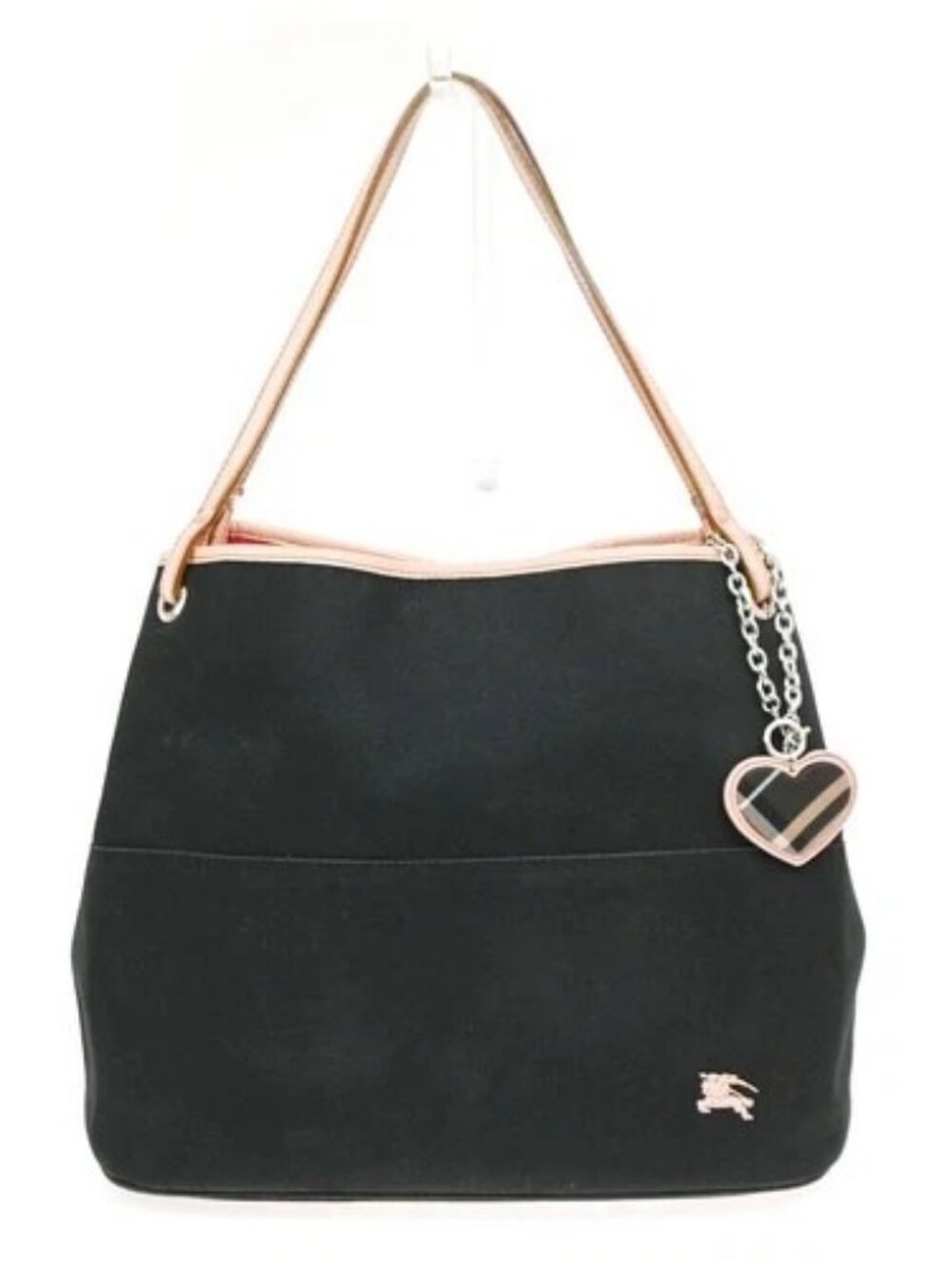 BURBERRY BLUE LABEL Heart Charm Shoulder Tote Bag Canvas Leather BK SHW 02YJ381